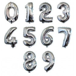 Balon foliowy CYFRA 1 , 2 , 3 , 4 , 5 , 6 , 7 , 8, 9 , 0  srebrna liczba urodziny 41CM